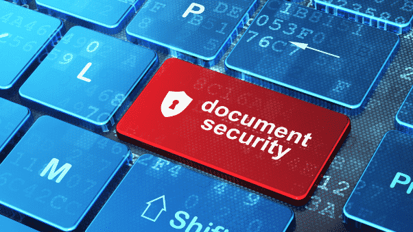 tastiera di un computer con scritto document security